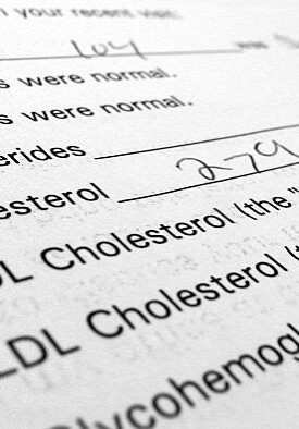 lab results showing cholesterol is high with a level of 279